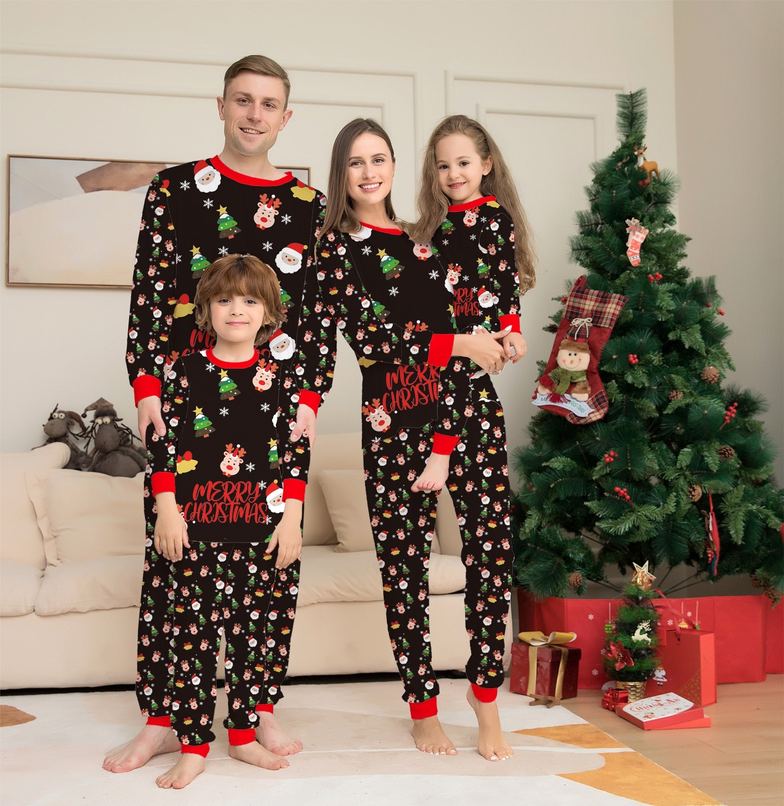 Buy Boohoo Kids Matching Family Christmas Pajama Set In Beige